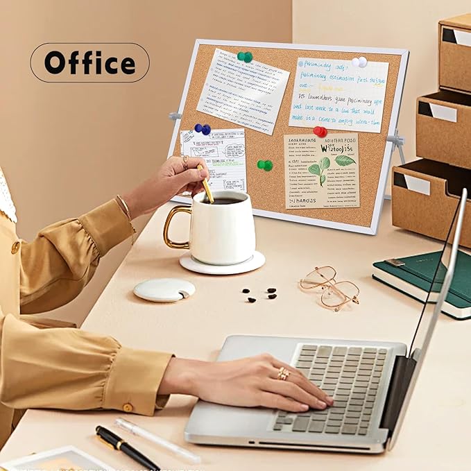 kdafio 11.81"×15.74" Cork Board Bulletin Board, Double Sided Pin Board with Silver Aluminum Border, Desktop Small Cork Board with Stand Suitable for Home, Office, Desk Message Board or Picture Board