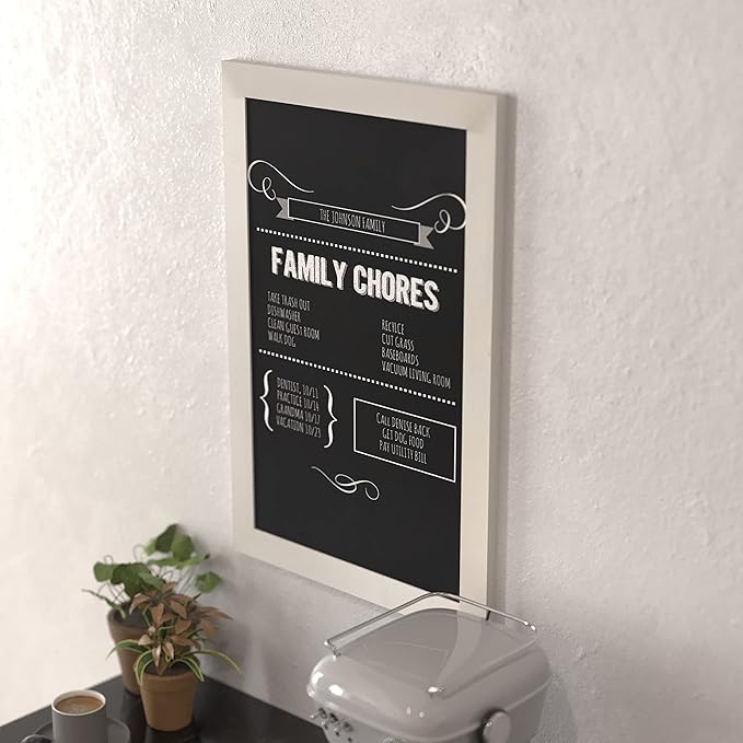HBCY Creations 20" X 30" Matte White Solid Wood Frame Wall Chalkboard, Magnetic Surface, Home Décor, Restaurant & Café Menus, Blackboard, Includes Chalk, Eraser & Hanging Hardware