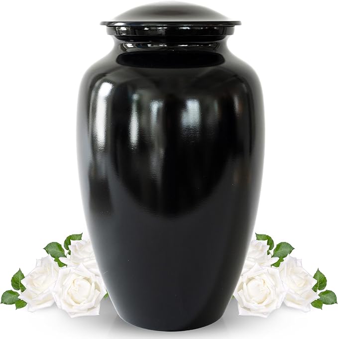 Modern Memorials Cremation Urn for Ashes - Large Urn for Man & Women - 200 Cubic Inches - Includes Velvet Storage Bag - Black