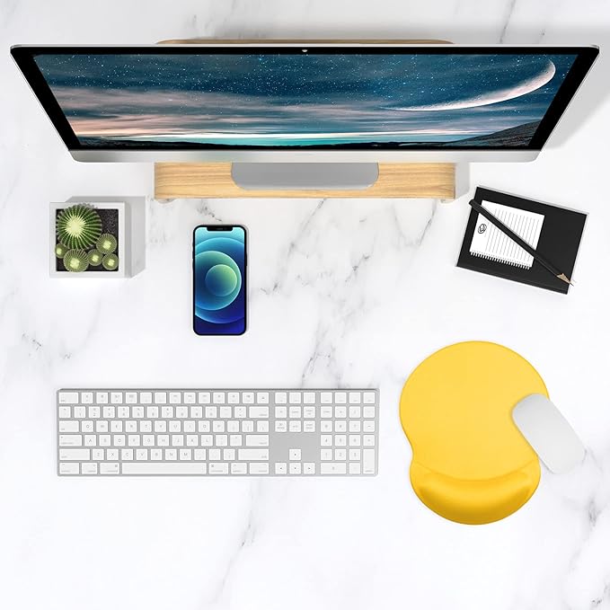 ITNRSIIET Ergonomic Mouse Pad with Gel Wrist Support Small Wrist Rest Smooth Surface Non-Slip PU Base Comfortable Office Supplies Pain Relief, 8.7 x 7.2 inches, Apricot Yellow