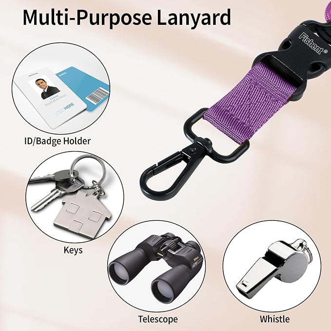 Fishent Breakaway Neck Lanyards for ID Badges, Adjustable Durable Heavy Duty Lanyard with Detachable Buckle for Keys Holder (Dark Violet)