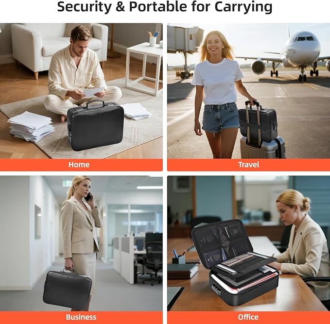 Fireproof Document Box for file organizer,Fireproof Bag for Important Document Organizer with Combination Lock,Portable Home Travel Safe Storage for Important Documents,Passports