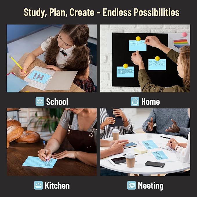 300 Count Index Cards 3 x 5 Inch Ruled Blue Index Cards, Flash Cards College Ruled for School, College, Office and Home Organization, Durable Study To Do List Note Cards with Ruled Lines