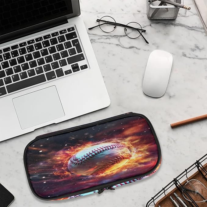 Pardick Pencil Case,Baseball Fire Big Capacity Pencil Pouch Coin Pouch Stationery Organizer For Teen School
