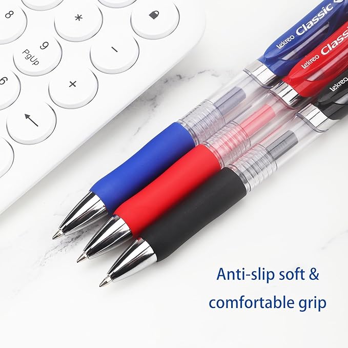 Lekreo Classic Retractable Gel Roller Pens, 0.7mm Fine Point (Black Ink - 60 Packs)