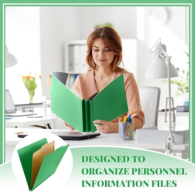 Skyygemm 24 Pcs Classification Folders Letter Size, 1 Divider Pressboard File Folder with Fasteners, Expanding File Organizer Bulk for School Teachers, Office Employee, Coworker, Staff (Green)