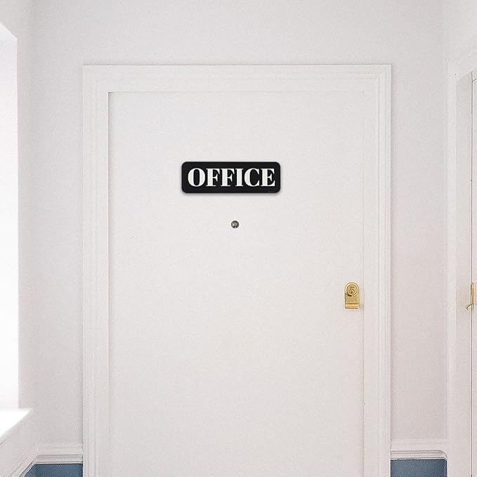 PATIKIL Office Sign, 2 Pack Acrylic 6"x2" Self Adhesive Door Sign Sticker Waterproof Decor Label for Office Home Business, Black