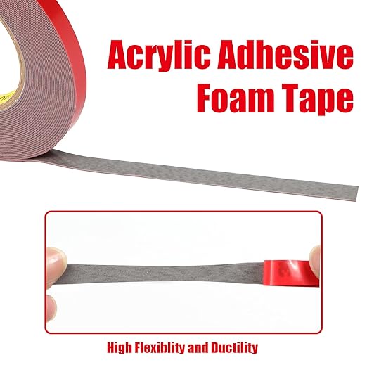 Double Sided Tape Heavy Duty, Waterproof Mounting Foam Tape, 36.5ft Length, 0.4in Width, High Temperature Resistant Adhesive Tape for Car, LED Strip Light, Office Decor, Uses 3M 5108 Raw Material