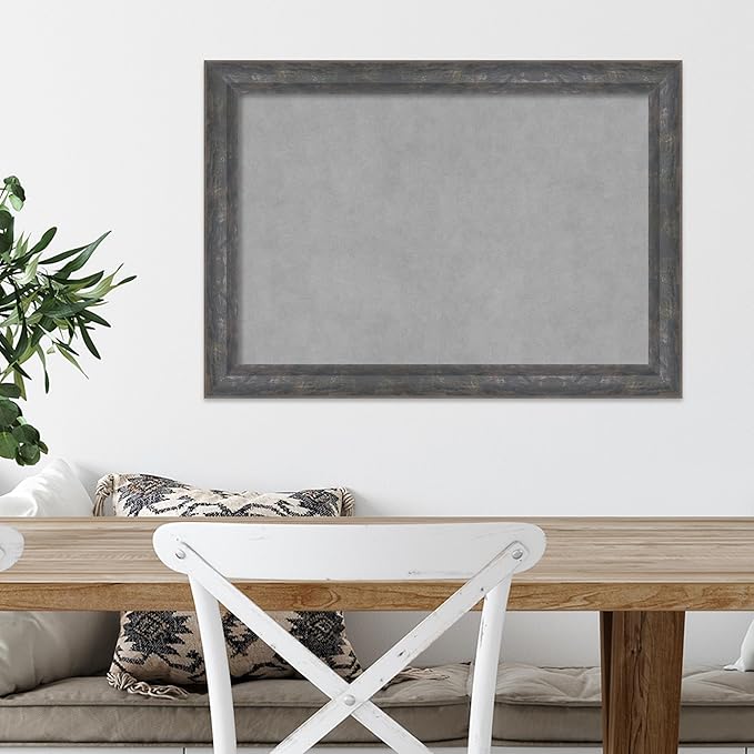 Amanti Art Grey Framed Magnetic Board 19x27 Medium Vision Board for use with Magnets, 100% Metal Sheet to Display Items as Office Decor or for Home Organization in mudroom, Kitchen or Kids Room
