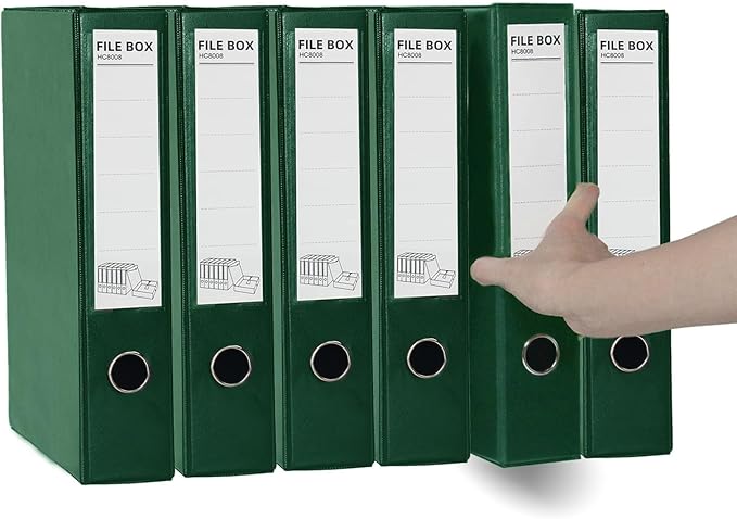 URbantin 6 Pack Foldable Plastic Box Files A4 with Metal Clip,65mm Spine,Document Archive Folders for Office(Green)