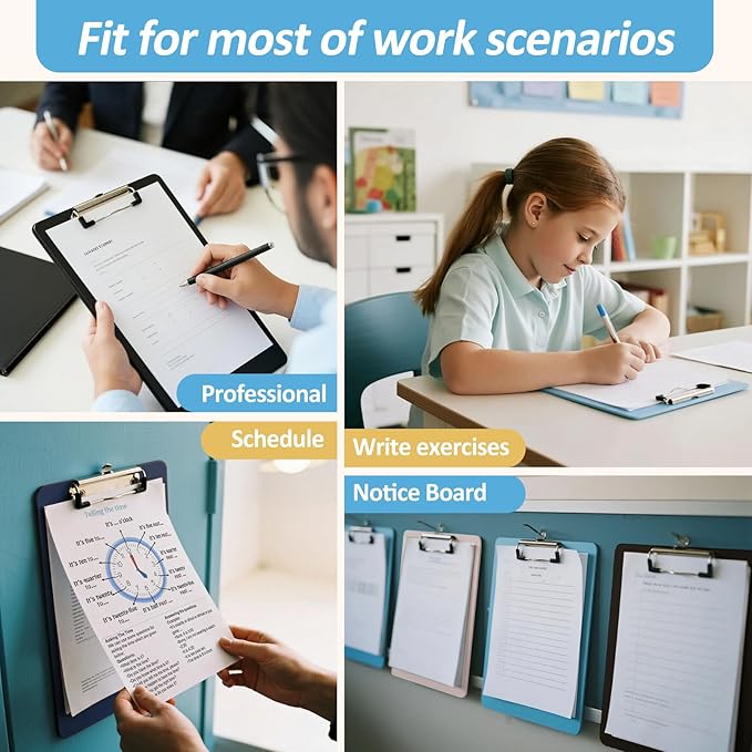 Principal Lines 6 Pack Plastic Clipboards with Low Profile Clip, Hanging Clipboards Bulk, Clip Boards 8.5x11 Holds 100 Sheets, A4 Letter Size Clipboard for Teacher, Students, Kids, Classroom & Office