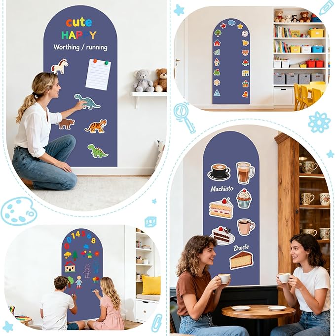 WUPIOS Magnetic Wall Decal Dusty Blue Magnetic Chalkboard for Wall 39.3x17.5 Inches Arch Wall Decal Sticker Sheets Peel and Stick Chalk Board Roll with Chalks for Playroom Classroom