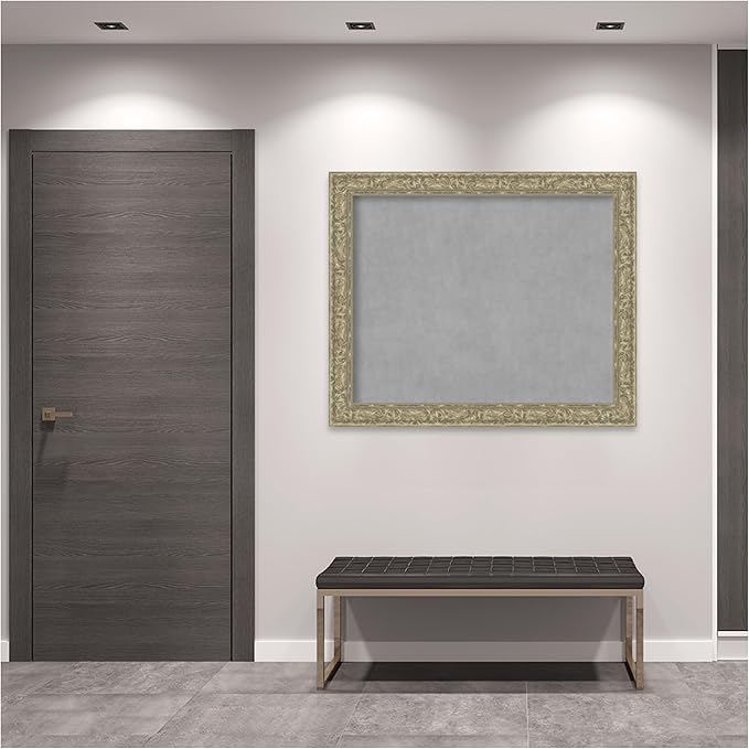 Amanti Art Silver Framed Magnetic Board 39x47 X-Large Vision Board for use with Magnets, 100% Metal Sheet to Display Items as Office Decor or for Home Organization in mudroom, Kitchen or Kids Room