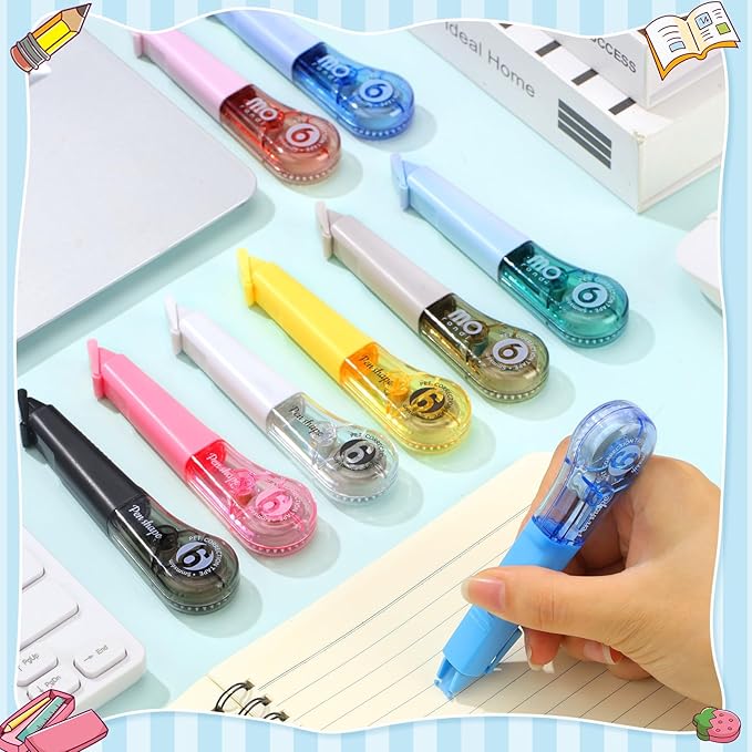 auroray 9 Pack Correction Tape Pens 1/5" X 236", 9 Color Correction Tape Comfortable Pen Shape Correction Pen Easy to Use Applicator for Instant Correction Students School Office Supplies