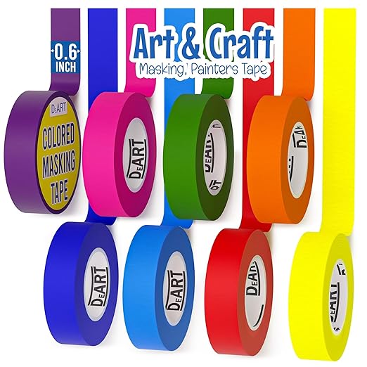 Colored Masking Tape Painters Tape 12 or 8 Pack 1 inch or 0.6 Inches for Arts & Crafts Labeling Coding Whiteboard Thin Paper Tape Craft Classroom School Supplies Wire Management Scrapbook Decoration