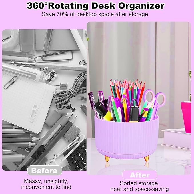 Gawsey Desk Organizers and Accessories Set with 360-Degree Rotating Pen Holder, Tape Dispenser, Stapler, Staple Remover, 1000 Staples, Tape, Clips Set, Ruler, Scissor, Pen