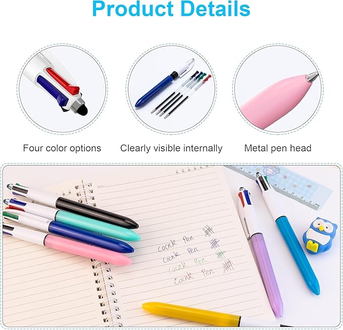 Aosrpvoi 16-Pack Multicolor Ballpoint Pens with Stylus Tip - 4 Colors in One (Red, Blue, Black, Green) 1.0mm Smooth Writing for Planners