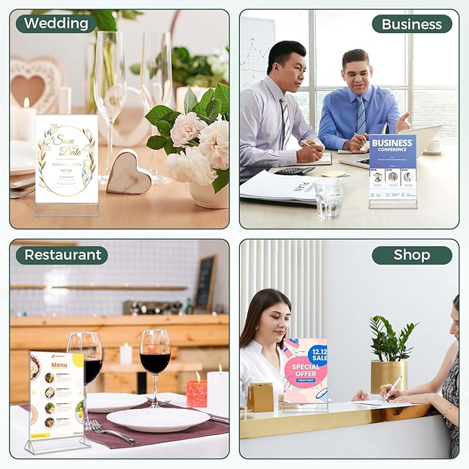 Smarpau Acrylic Sign Holder 5x7, 8 Pack Double-Sided Picture Frames Display Stand, Clear Table Number Holders, Plastic Menu Flyer Photo Holders for Office Store Restaurant