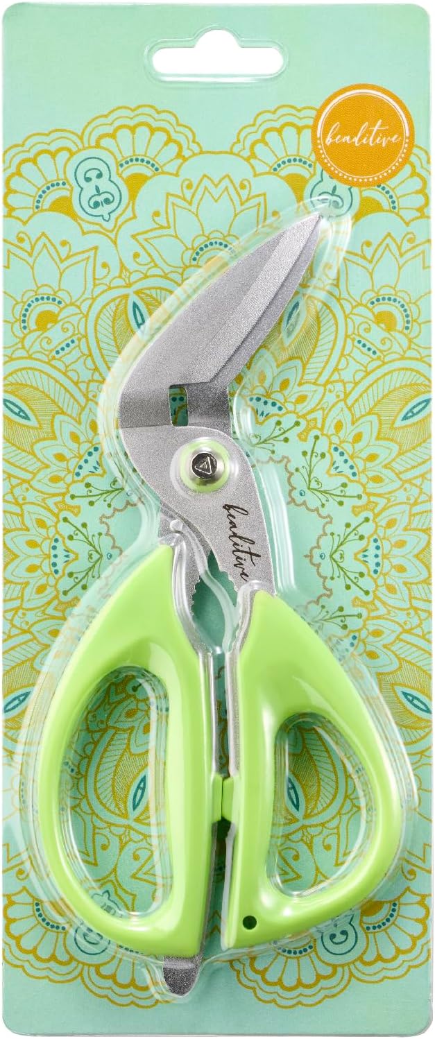 Beaditive Heavy Duty Multipurpose Angled Craft Scissors 7" - Japanese Stainless Steel, Serrated Blade - Craft Shears for Cardboard, Plastic, Leather, Fabrics, and Packaging