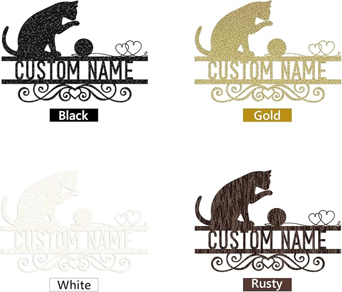 Dyoart Personalized Cat Metal Signs - Custom Funny Cat Metal Sign, Black Cat Metal Wall Art, Metal Cat Wall Decor, Last Name Sign, Cat Gifts for Cat Lovers, Home Decor for Living Room Bedroom