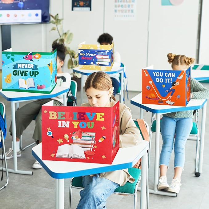 Crtiin 24 Pcs Privacy Folders for Students Desk Dividers Standard School Privacy Cardboard Board Testing Dividers Shield for Classroom Teacher Supplies Keep Eyes from roving(Encourage)