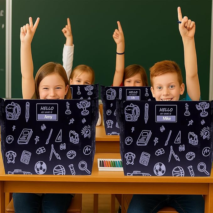 Succwoah 25-Pack Desk Dividers for Students with Privacy Shields, Ergonomic Arms Cutouts & Erasable Name Frames - Waterproof & Easy-to-Clean Test Dividers for Classroom, Exams, Office (Black)