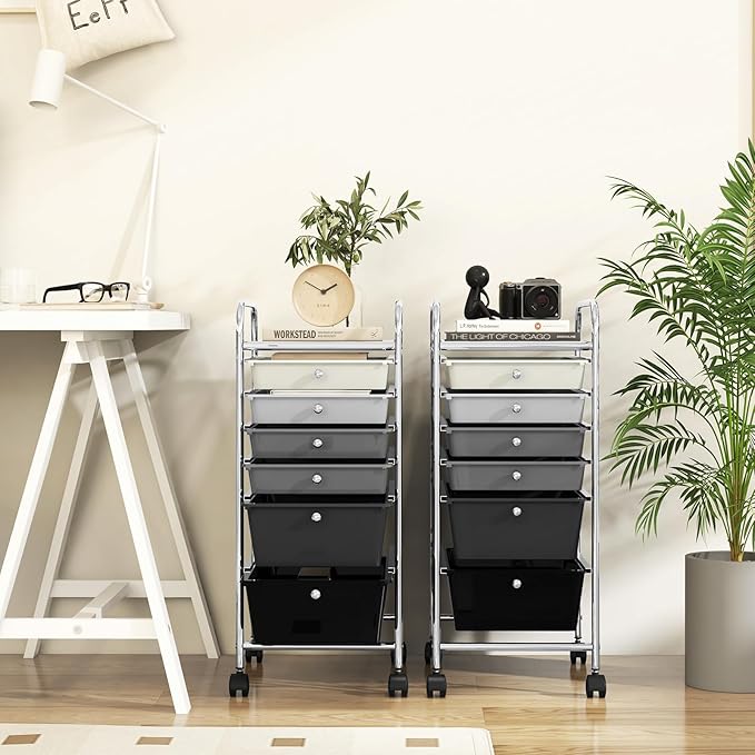 RELAX4LIFE 6-Drawer Rolling Storage Cart - Classroom Organization on Wheels w/Removable Plastic Drawers, Mobile Art Craft Cart for School Paper Home Office, Utility Cart with Drawers (Gradient Grey)