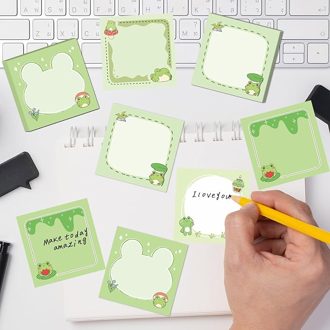 Lovarywow Frog Sticky Notes Gifts - 9 Pack Cute Frog Sticky Notes 3x3 Inch Cartoon Funny Self-Stick Notepads Novelty Animals Post Pads Gifts for Women Men School Office Supplies 450 Sheets