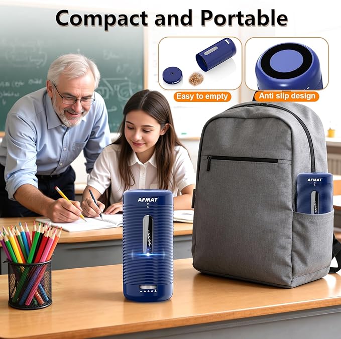 AFMAT Electric Pencil Sharpener, Fully Automatic Pencil Sharpener, Auto in & Out, Rechargeable Hands-Free Sharpeners for Jumbo & Colored Pencils (6.5-12mm), Portable for Home/Classroom/Office PSC2