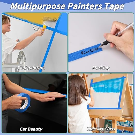 12 Rolls Blue Painters Tape Bulk 3 inch x 60 Yards, Total 720 Yd, Painters Masking Tape No Residue Wall Painting Tape Artist Tape Trim Edge Finishing Tape for Wall Painting Decoration DIY Supplies