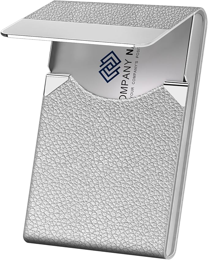 Business Card Holder with Ultra Slim Design, Business Card Case with Premium PU Leather, Suit Pocket Metal Card Holder for Women/Men, Magnetic Closure Quick Access Cards