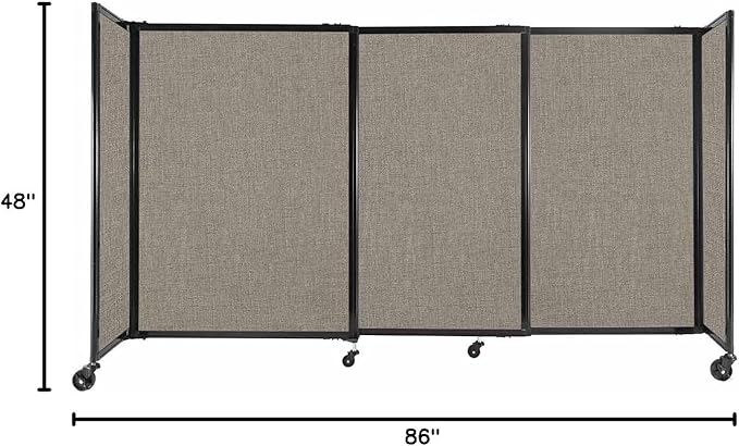 Versare Straightwall Sliding Portable Wall Partition | Freestanding Office Dividers | Locking Wheels | Temporary Room Separator | 7'2" Wide x 4' Tall Warm Pebble Fabric Panels