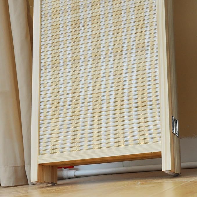 Furnnylane 6 Panel Bamboo Room Divider and Folding Panel Screen,Bamboo Panel Divider for Room Separation,Beige,67" H x 92.1" W