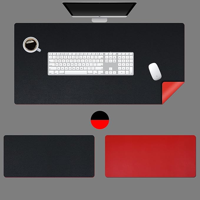 KINGFOM Desk Pad Office Desktop Protecter, PU Leather Desk Mat Blotters Organizer with Comfortable Writing Surface (47.2" x 23.6", Black+Red)