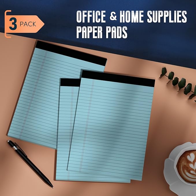 3 Pack Blue Legal Pads 8.5 x 11 Note Pads, Wide Ruled Notepads 8.5 x 11 Lined Paper Wide Ruled Writing Pads, 30 Sheets Per Note Pad, Micro Perforated Colored Legal Pads 8.5 x 11 for Work/School/Office