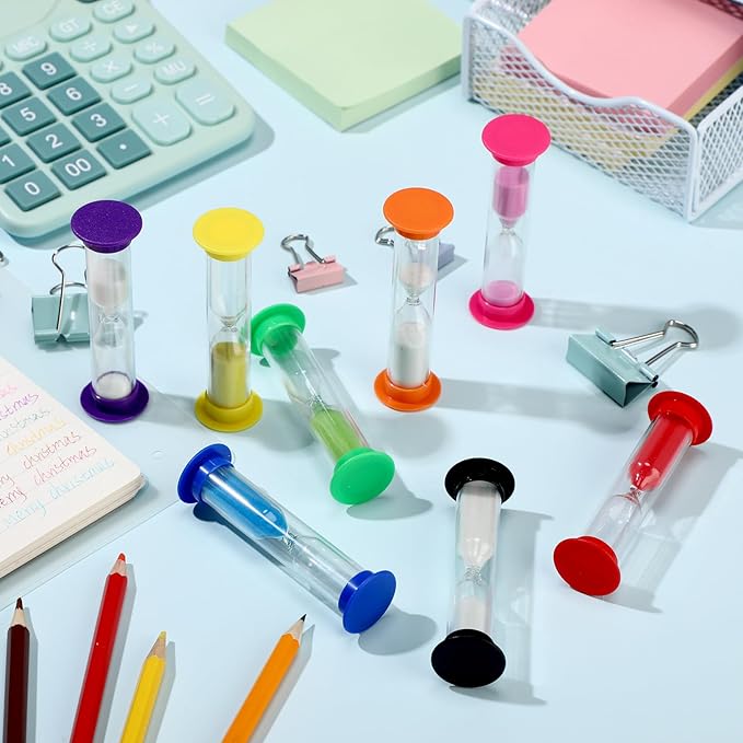 48 Pcs Back to School 5 Minute Sand Timer Bulk Colored Plastic Mini Multicolor Hourglass Stand Timer for Classroom Teacher School Home Office Time Management