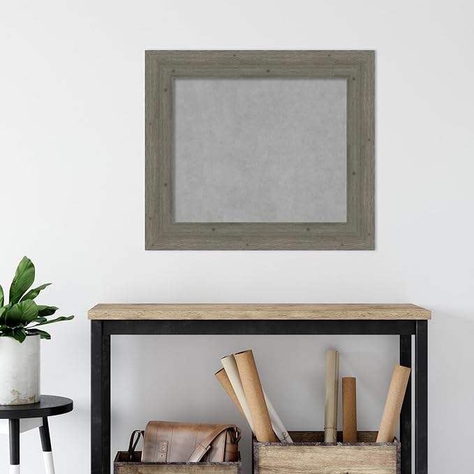 Amanti Art Grey Framed Magnetic Board 27x31 Medium Vision Board for use with Magnets, 100% Metal Sheet to Display Items as Office Decor or for Home Organization in mudroom, Kitchen or Kids Room
