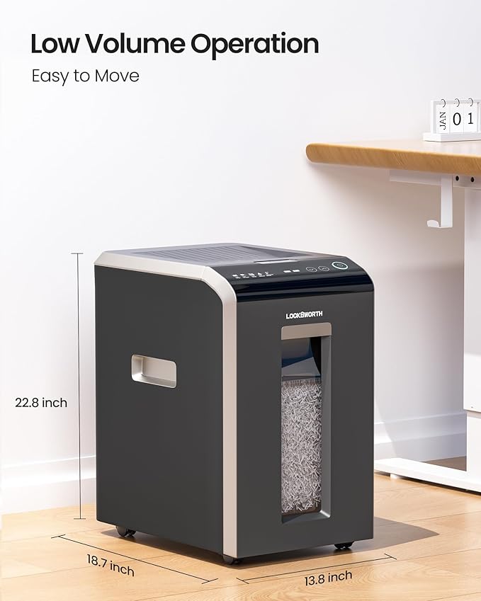 Locksworth 200-Sheet P-5 Micro-Cut Heavy-Duty Paper Shredder, 60-Min Continuous Run, 8.5-Gal Bin, Auto Jam-Proof, Home Office, High-Security