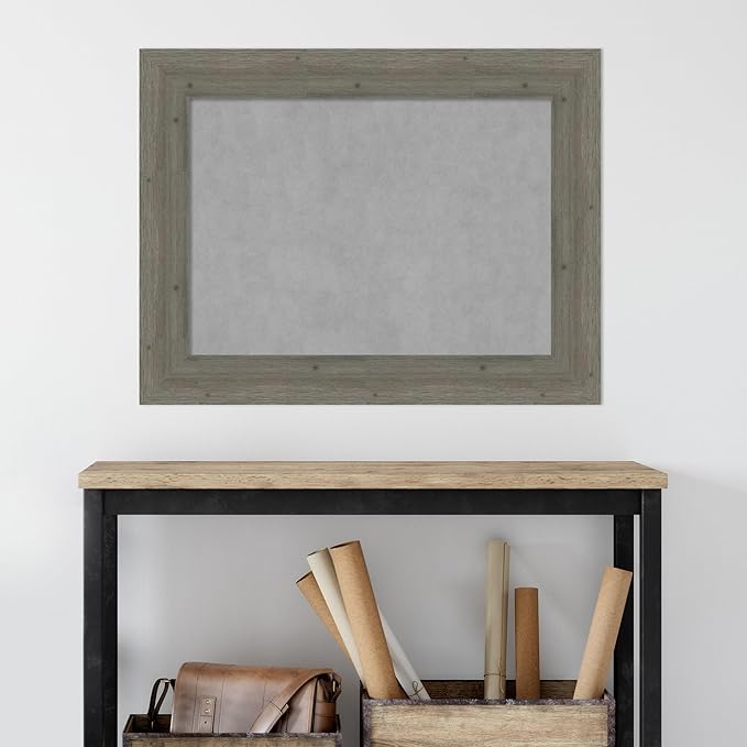 Amanti Art Grey Framed Magnetic Board 27x35 Medium Vision Board for use with Magnets, 100% Metal Sheet to Display Items as Office Decor or for Home Organization in mudroom, Kitchen or Kids Room