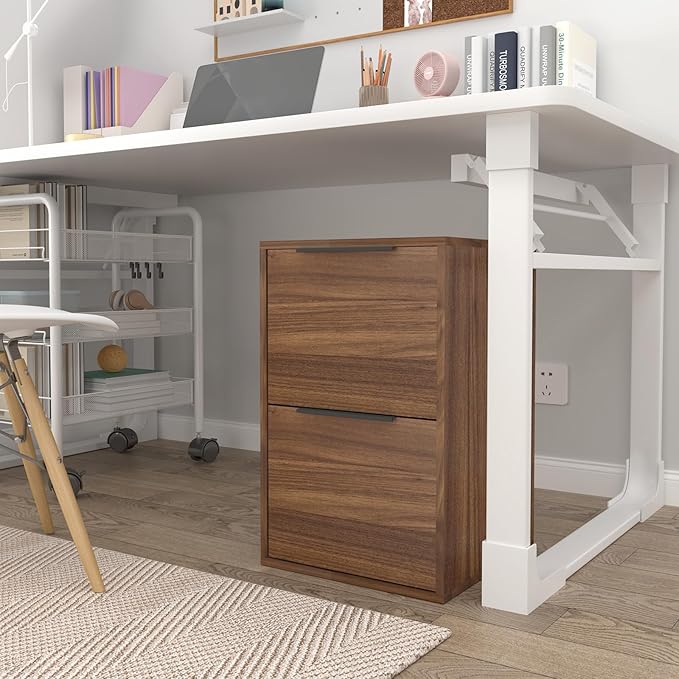 FATIGOS 2 Drawer File Cabinets, Wood File Cabinet with Hanging Bar for Letter Size, Under Desk Drawer, Small File Cabinets for Home Office, Dark Walnut