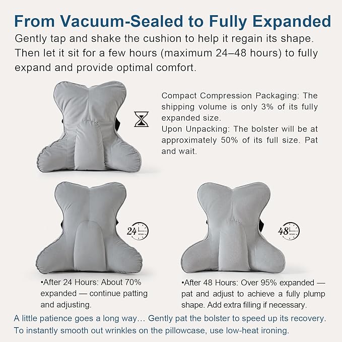 Ailuteie Lumbar Support Pillow(Pat. Pend) – Multi-Functional Ergonomic Back Cushion for Office Chair, Car Seat & Sofa, Reading Pillow with Firm Multi-Zone Support to Relieve Lower Back Pain,Zinc Gray
