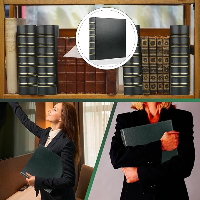 LETVPVOW Vintage Hardback 3 Ring Binder 2 Inch, Professional Leather Binder 3 Ring, Three Ring Binders Fits 8.5" x 11", D Ring Binders for Photo Album, Home, School and Office Supplies- Dark Green