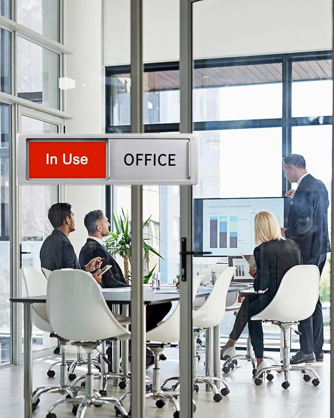 Office In Use/Available Magnetic Door Sign - 7"x2" Privacy Slider, Non-Scratch Status Indicator for Conference Rooms, Home Offices, Restrooms - Silver