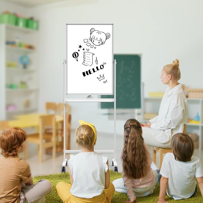Rolling Whiteboard/w Height Adjustable, Mifuro 24 X 36 Large Portable Dry Erase Board with Stand and Wheels for Office,Classroom &School, White