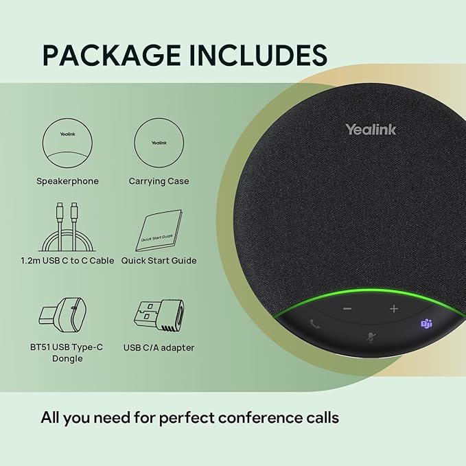 Yealink Sp92 Conference Speaker and Microphone with Bluetooth Dongle, Teams Certified, Noise Reduction, 20H Call Time USB Speakerphone for 4-6 People Meeting Room