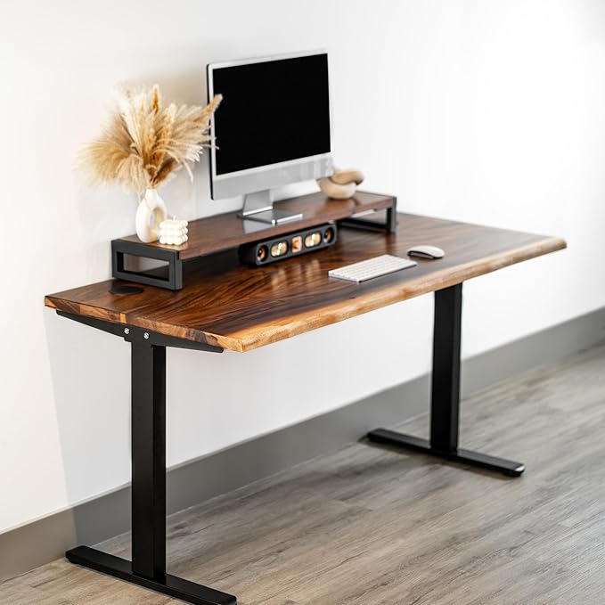 Standing Desk with Monitor Stand – Walnut Solid Wood Desk, Natural Live Edge, Adjustable Height Dual Motor, Sit Stand for Home Office (Black, W48 x D27)