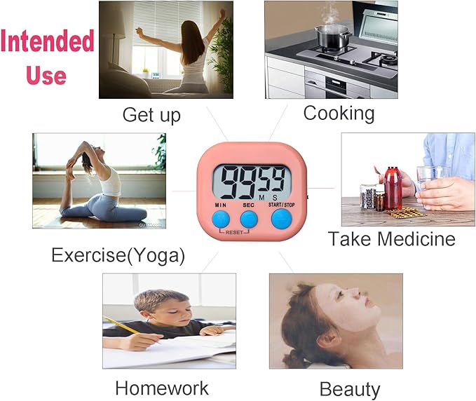 Digital Kitchen Timer, BESTWYA Electronic Timer with Clear LCD Screen Count Up and Down Function 3 Big Buttons On/Off Switch Button for Kitchen, Study, Work, Exercise Training (6, 3 Colors)