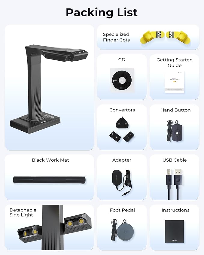 CZUR ET MAX Book Scanner, 38MP High-Resolution Overhead Document Scanner with Curve-Flattening, Auto Page Detection, OCR, HDMI Output, Compatible with Windows/Mac/Linux