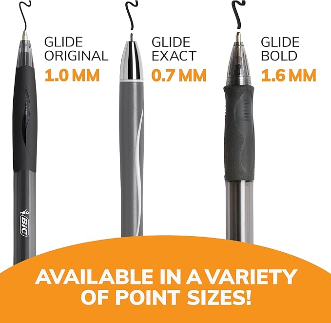 BIC Glide Bold Black Ballpoint Pens, Bold Point (1.6mm), 12-Count Pack, Retractable Ballpoint Pens With Comfortable Full Grip