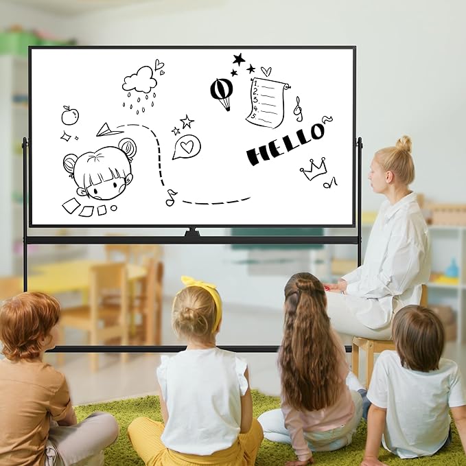 Rolling Whiteboard/w Height Adjustable, Mifuro 72 x 40 Large Portable Dry Erase Board with Stand and Wheels for Office,Classroom &School, Black